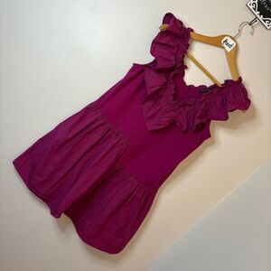 English Factory Purple Pink Fuchsia Dress Ruffled Neckline Women's sz S preworn